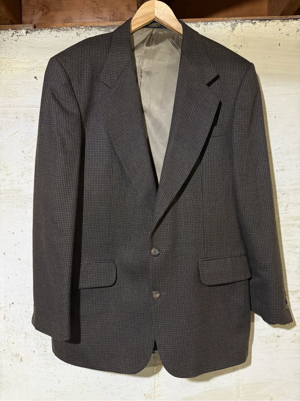 VTG Oscar de la Renta Jacket 41L Brown Houndstooth 100% Wool Blazer Academia
